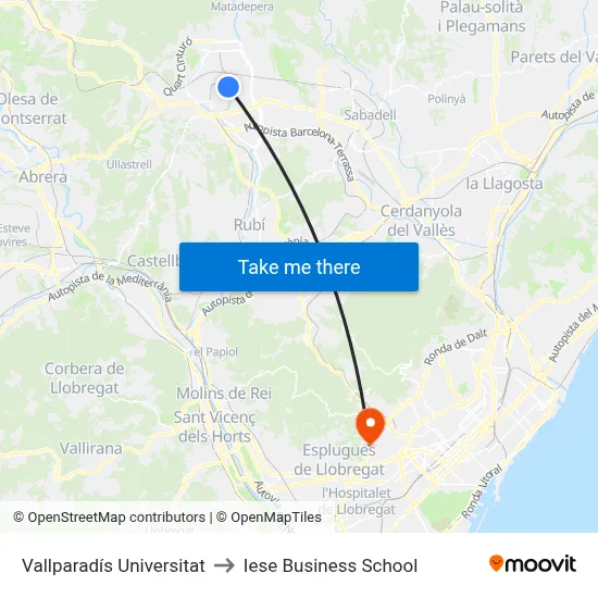 Vallparadís Universitat to Iese Business School map