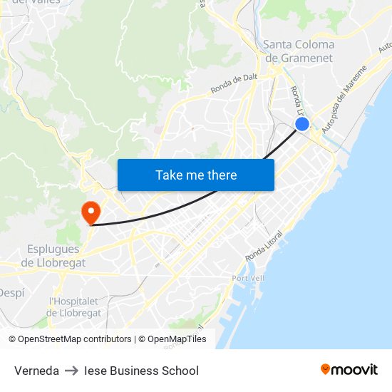 Verneda to Iese Business School map