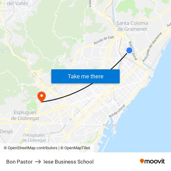 Bon Pastor to Iese Business School map