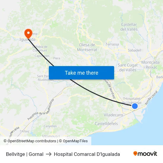 Bellvitge | Gornal to Hospital Comarcal D'Igualada map