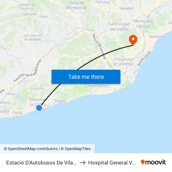 Estació D'Autobusos De Vilanova I La Geltrú to Hospital General Vall D'Hebron map