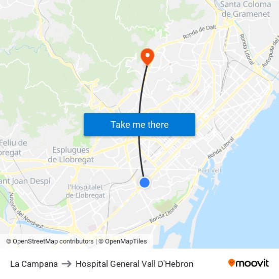 La Campana to Hospital General Vall D'Hebron map