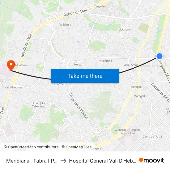 Meridiana - Fabra I Puig to Hospital General Vall D'Hebron map