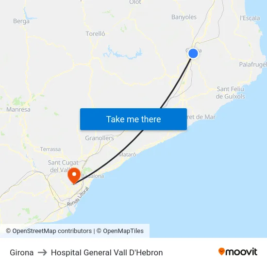 Girona to Hospital General Vall D'Hebron map
