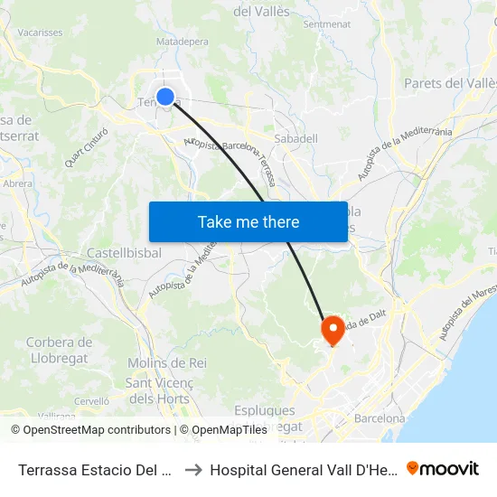Terrassa Estacio Del Nord to Hospital General Vall D'Hebron map