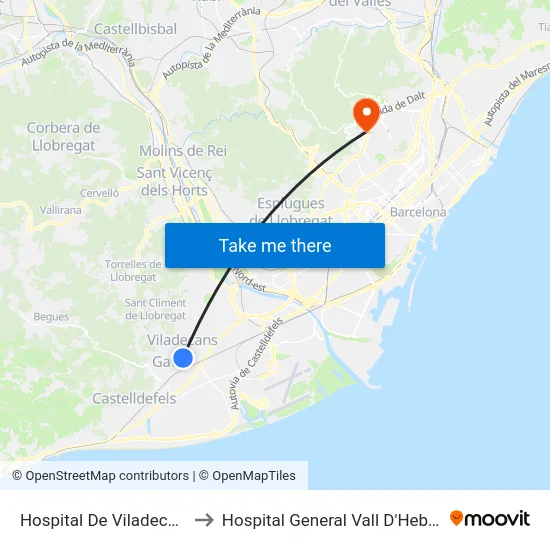 Hospital De Viladecans to Hospital General Vall D'Hebron map