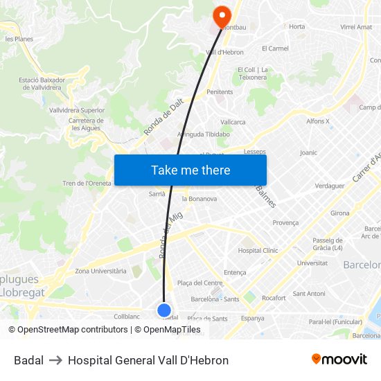 Badal to Hospital General Vall D'Hebron map