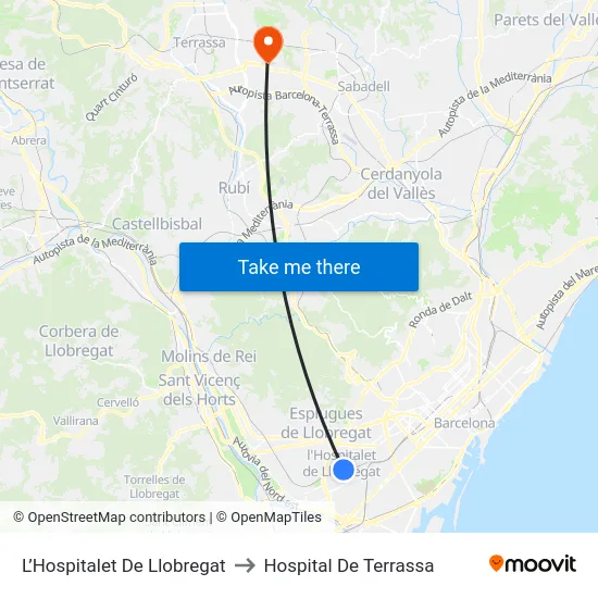 L’Hospitalet De Llobregat to Hospital De Terrassa map