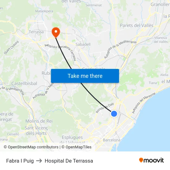 Fabra I Puig to Hospital De Terrassa map