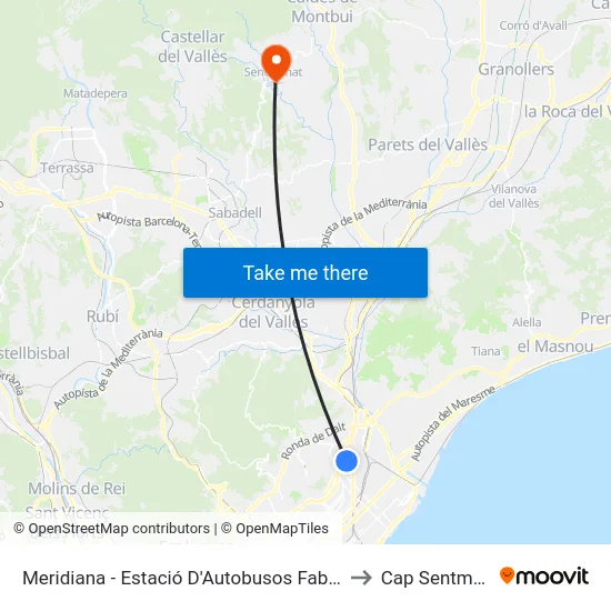 Meridiana - Estació D'Autobusos Fabra I Puig to Cap Sentmenat map