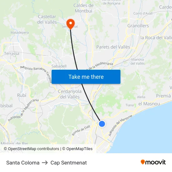 Santa Coloma to Cap Sentmenat map