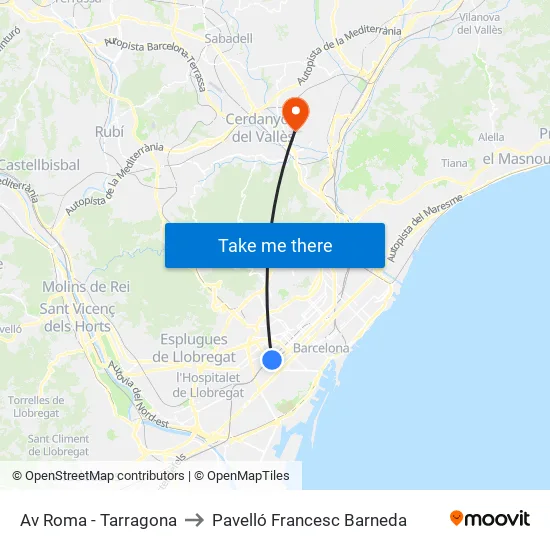 Av Roma - Tarragona to Pavelló Francesc Barneda map