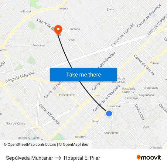 Sepúlveda-Muntaner to Hospital El Pilar map