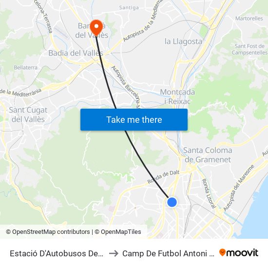 Estació D'Autobusos De Fabra I Puig to Camp De Futbol Antoni Serra I Pujol map