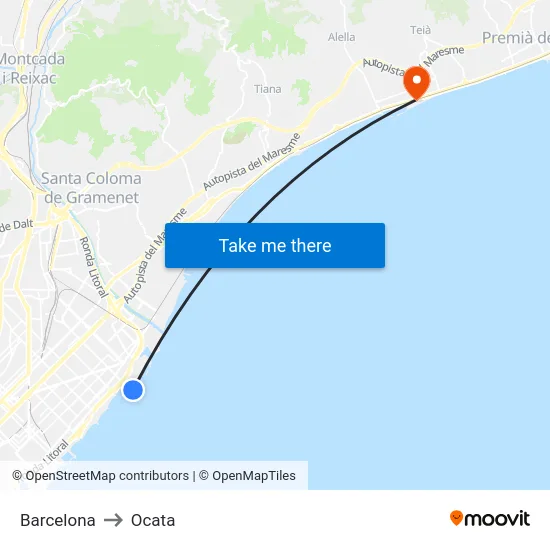 Barcelona to Ocata map