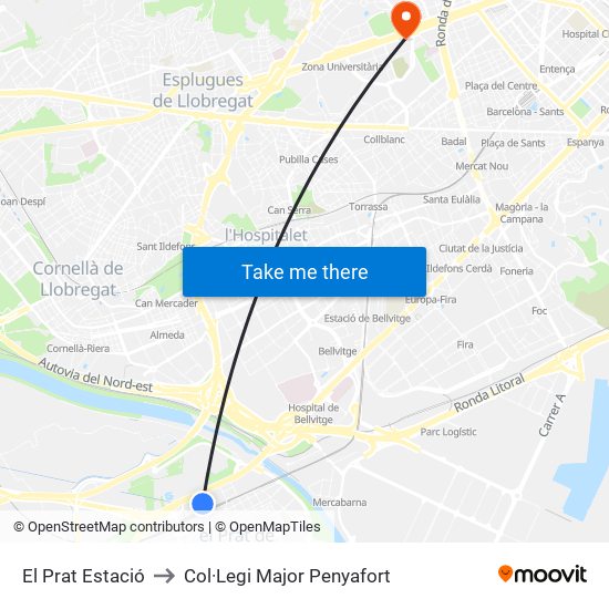 El Prat Estació to Col·Legi Major Penyafort map