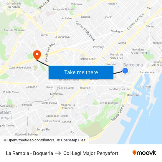 La Rambla - Boqueria to Col·Legi Major Penyafort map