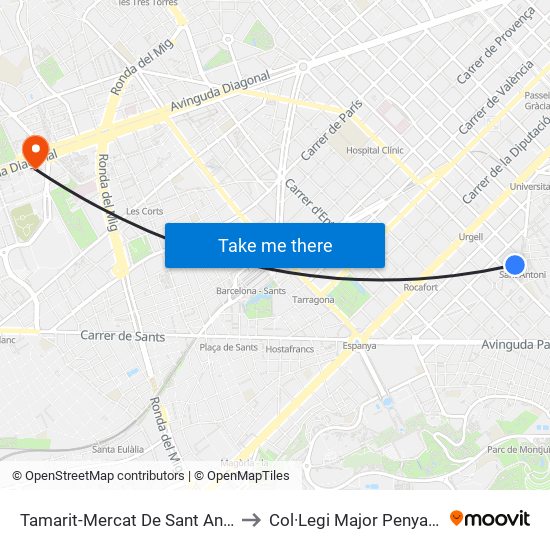 Tamarit-Mercat De Sant Antoni to Col·Legi Major Penyafort map
