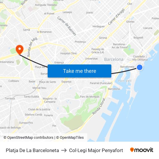 Platja De La Barceloneta to Col·Legi Major Penyafort map