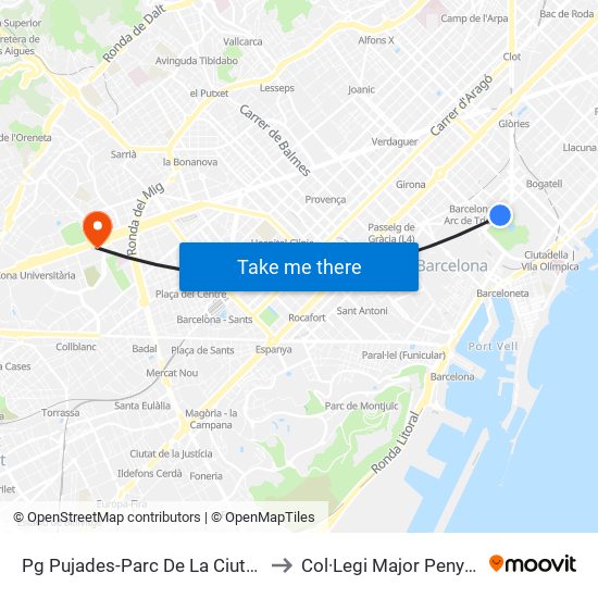 Pg Pujades-Parc De La Ciutadella to Col·Legi Major Penyafort map