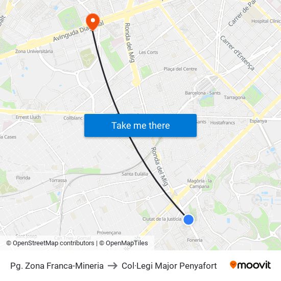 Pg. Zona Franca-Mineria to Col·Legi Major Penyafort map