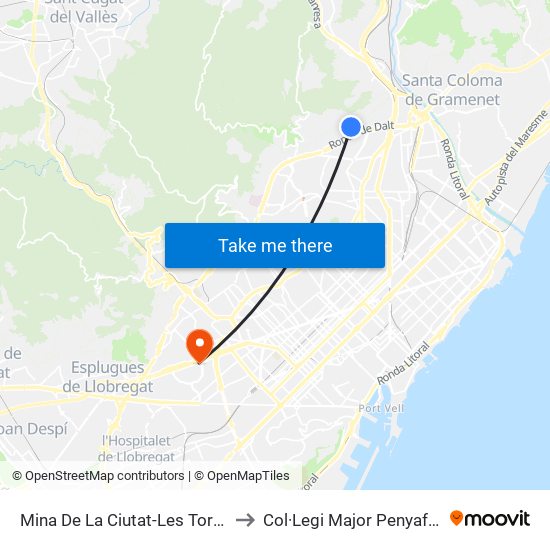 Mina De La Ciutat-Les Torres to Col·Legi Major Penyafort map