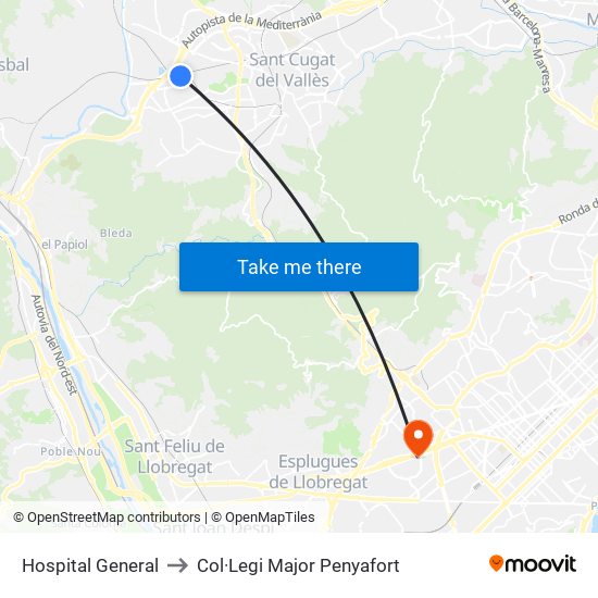 Hospital General to Col·Legi Major Penyafort map