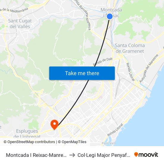 Montcada I Reixac-Manresa to Col·Legi Major Penyafort map