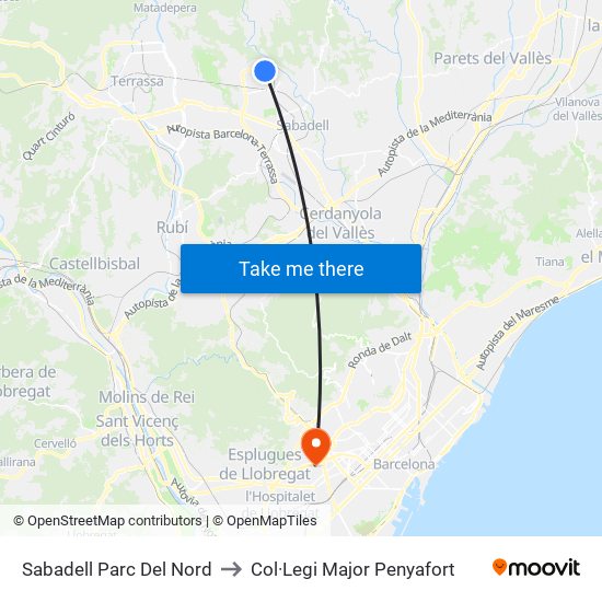 Sabadell Parc Del Nord to Col·Legi Major Penyafort map