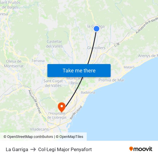 La Garriga to Col·Legi Major Penyafort map