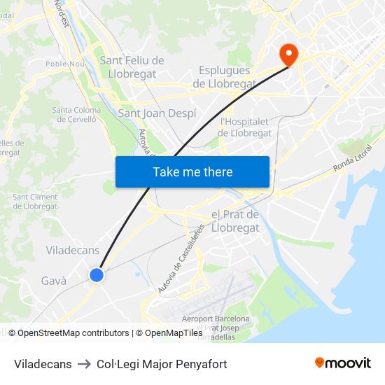 Viladecans to Col·Legi Major Penyafort map