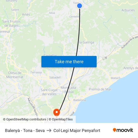 Balenyà - Tona - Seva to Col·Legi Major Penyafort map