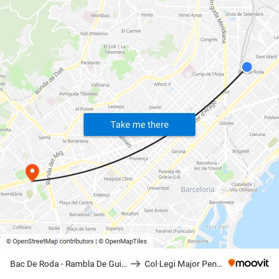 Bac De Roda - Rambla De Guipúscoa to Col·Legi Major Penyafort map