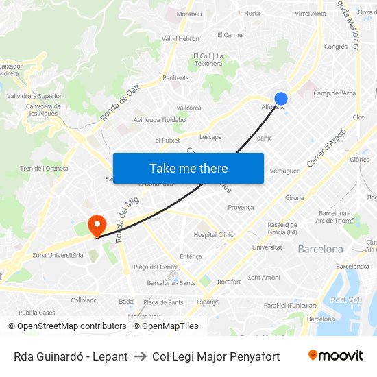 Rda Guinardó - Lepant to Col·Legi Major Penyafort map