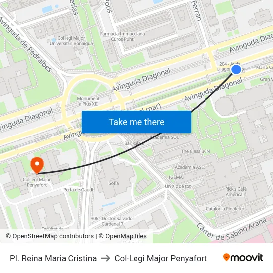 Pl. Reina Maria Cristina to Col·Legi Major Penyafort map