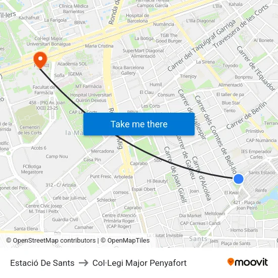 Estació De Sants to Col·Legi Major Penyafort map