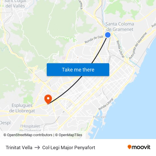 Trinitat Vella to Col·Legi Major Penyafort map