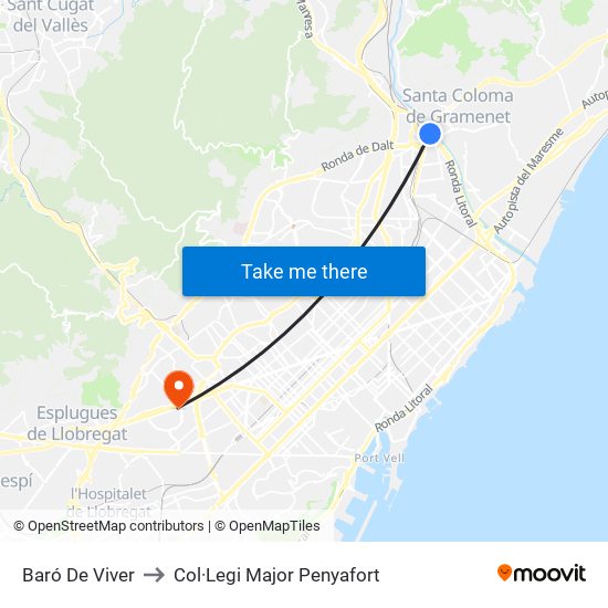Baró De Viver to Col·Legi Major Penyafort map