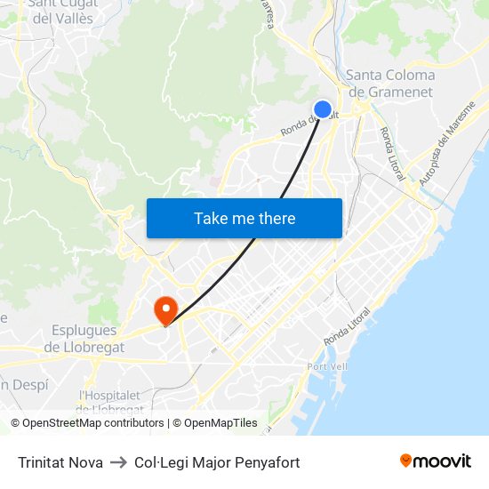 Trinitat Nova to Col·Legi Major Penyafort map