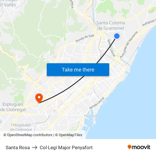 Santa Rosa to Col·Legi Major Penyafort map