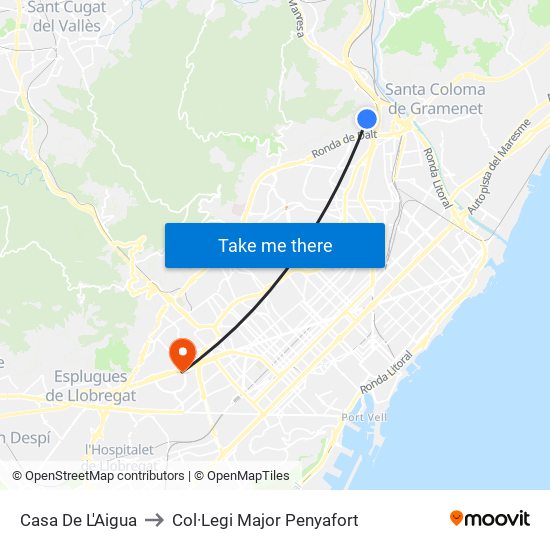 Casa De L'Aigua to Col·Legi Major Penyafort map
