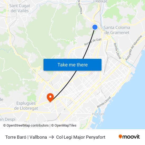 Torre Baró | Vallbona to Col·Legi Major Penyafort map