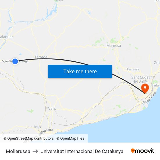 Mollerussa to Universitat Internacional De Catalunya map