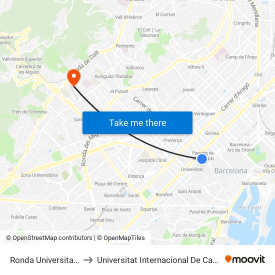 Ronda Universitat, 21 to Universitat Internacional De Catalunya map