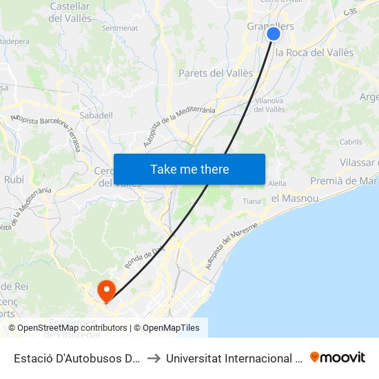 Estació D'Autobusos De Granollers to Universitat Internacional De Catalunya map