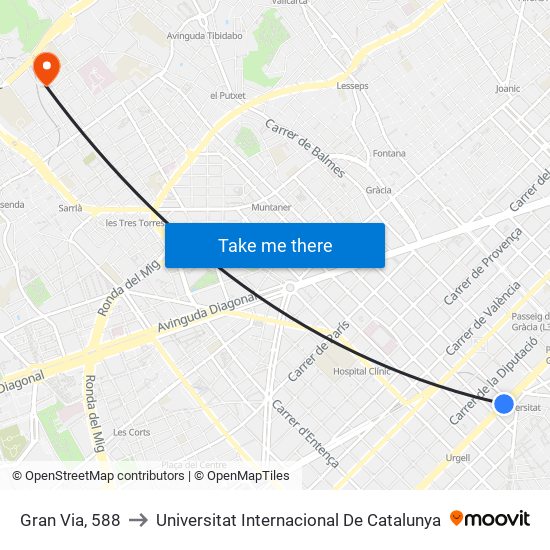 Gran Via, 588 to Universitat Internacional De Catalunya map