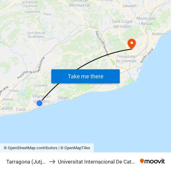 Tarragona (Jutjats) to Universitat Internacional De Catalunya map