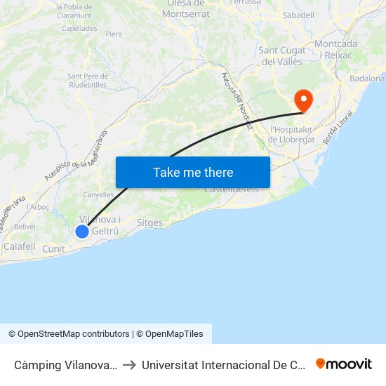 Càmping Vilanova Park to Universitat Internacional De Catalunya map