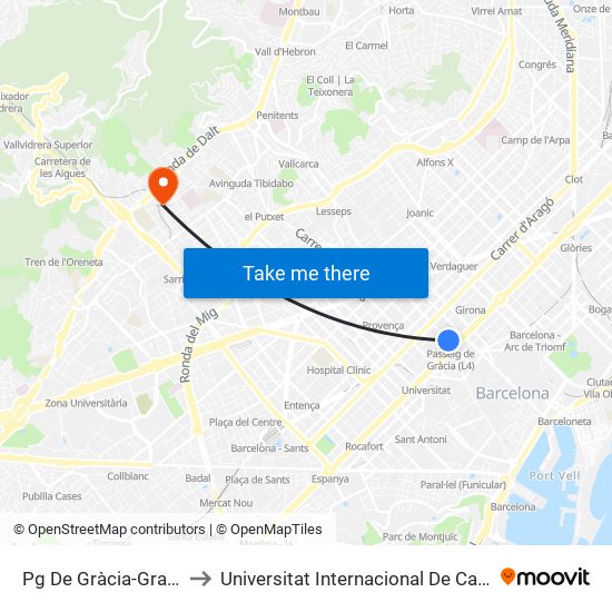 Pg De Gràcia-Gran Via to Universitat Internacional De Catalunya map
