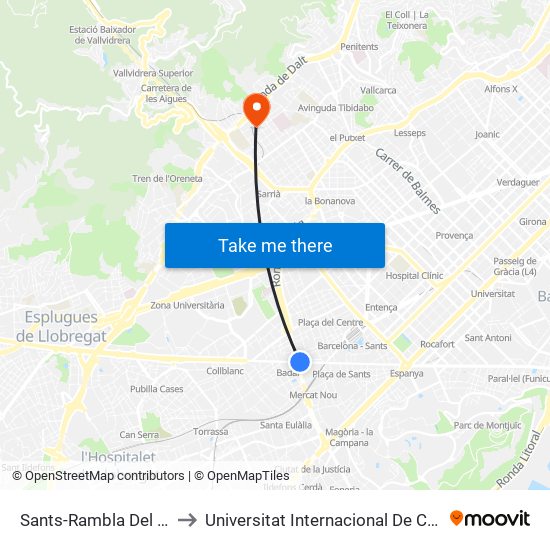 Sants-Rambla Del Brasil to Universitat Internacional De Catalunya map